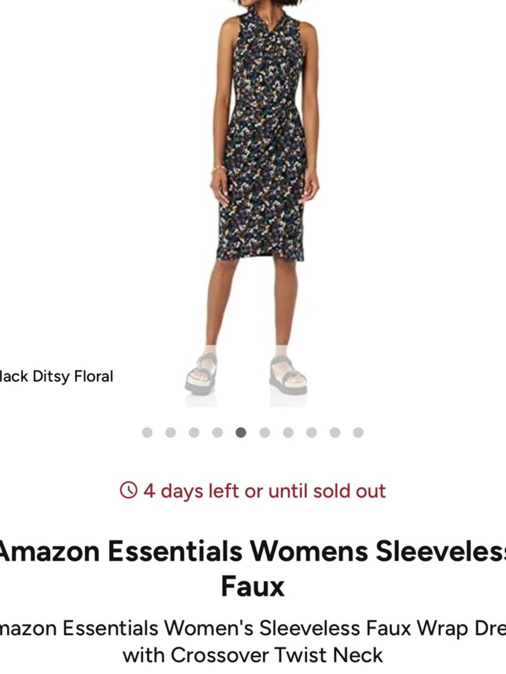 Amazon Essentials Black Sleeveless Faux Wrap Floral Dress
